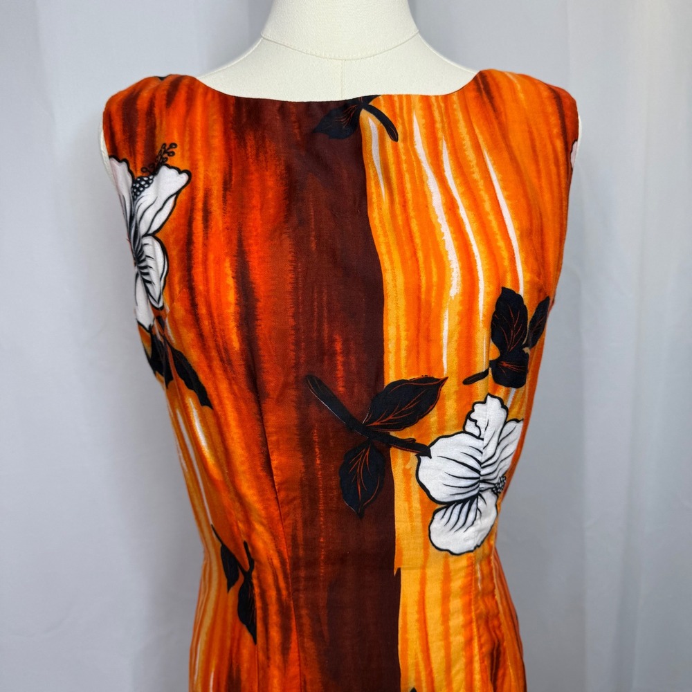 Vtg 60s Diamond Head Sportswear Hawaiian Maxi Dress Waikiki Tiki Frog Closure S